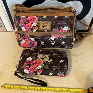 Beverly Hills Polo Club Purse & Wallet Set, Brown Floral